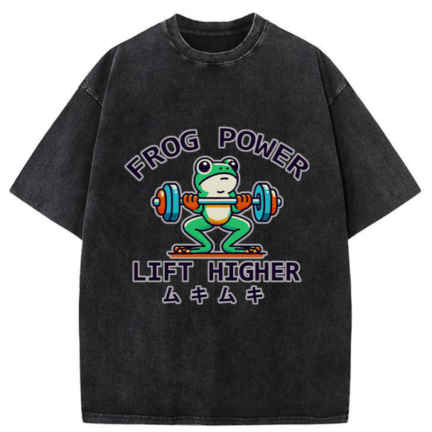 Muscular Weightlifting Frog Washed T-Shirt