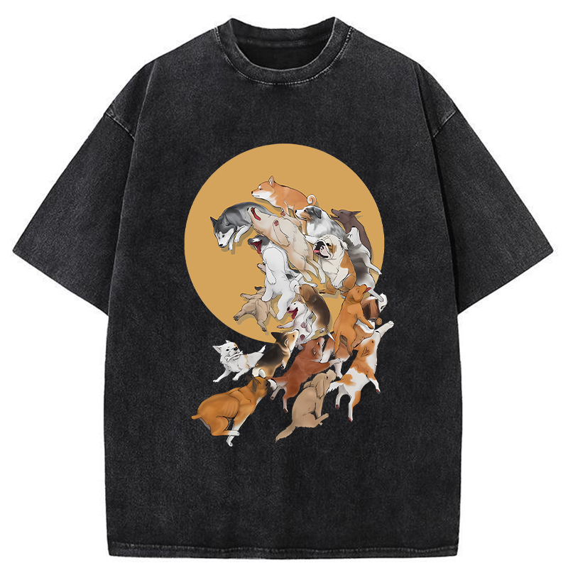 Dogs Under The Moon Washed T-Shirt