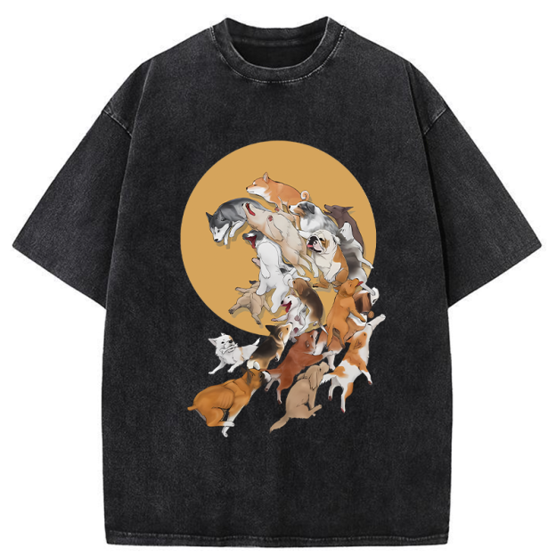 Dogs Under The Moon Washed T-Shirt