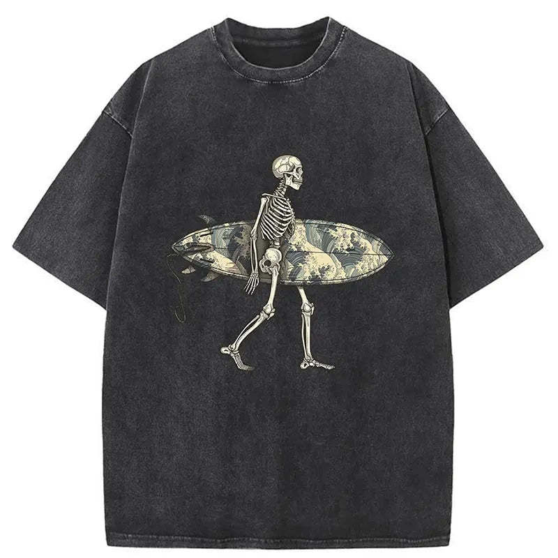 Skeleton Ready To Go Surfing Washed T-Shirt