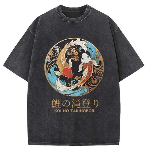 Two Koi Carps Washed T-Shirt