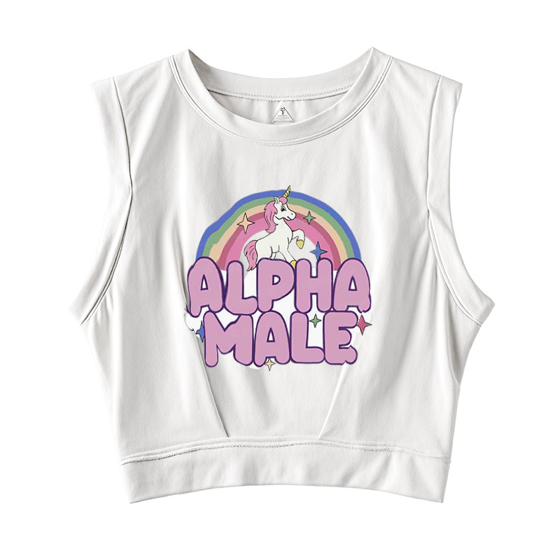  Rainbow Unicorn Alpha Male Sleeveless Crop Top