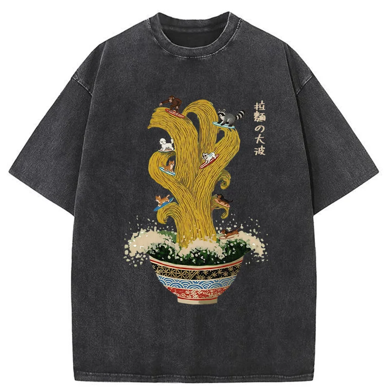 Unisex Ramen Surfing Washed T-Shirt