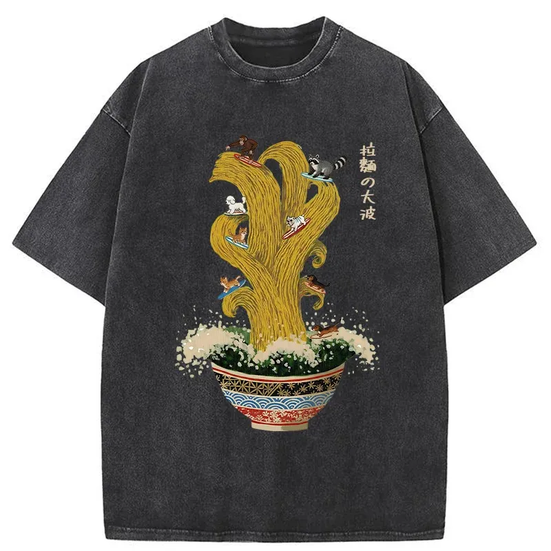 Unisex Ramen Surfing Washed T-Shirt