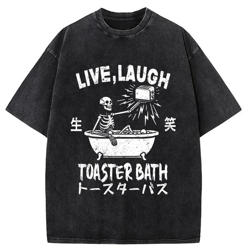  Funny Electric Shock Skeleton Washed T-Shirt