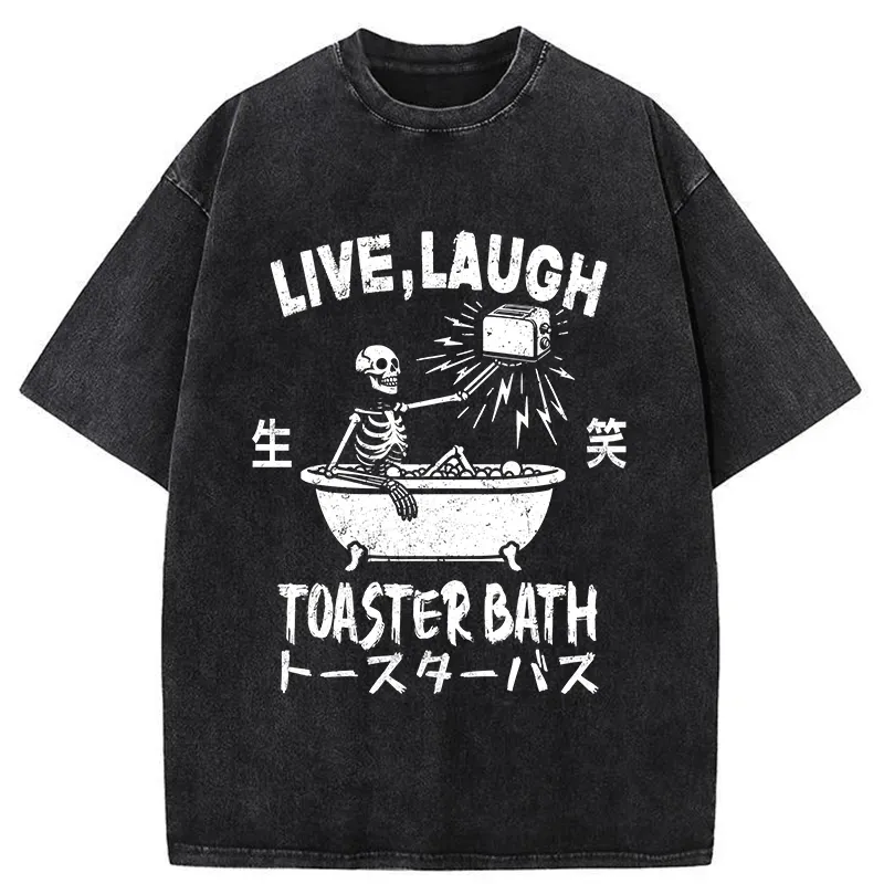 Funny Electric Shock Skeleton Washed T-Shirt