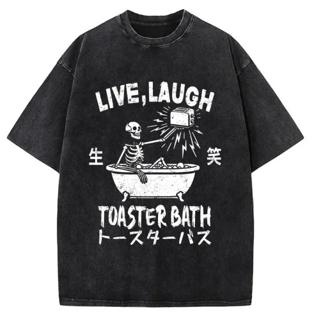  Funny Electric Shock Skeleton Washed T-Shirt
