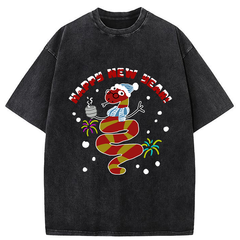 Snake Wearing Scarf And Hat Washed T-Shirt