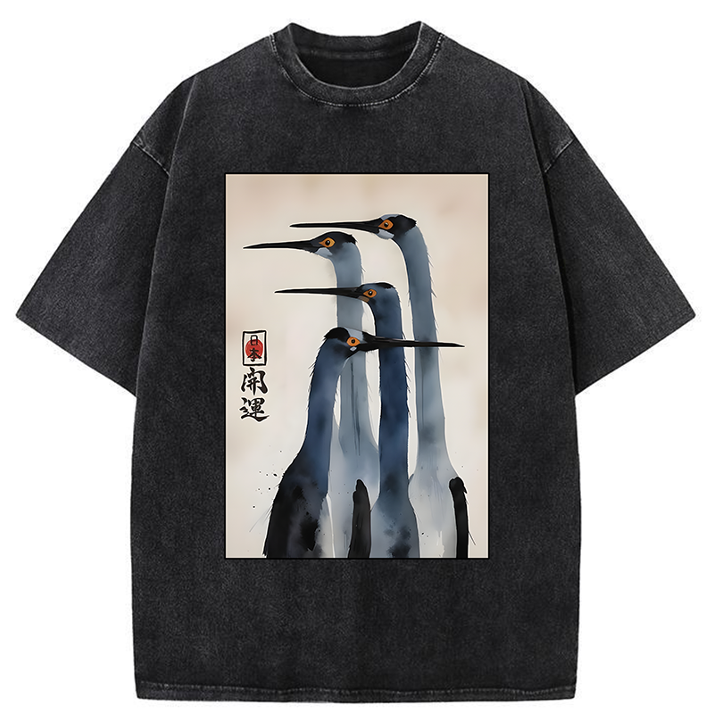 Unisex Retro Sandhill Crane Washed T-Shirt