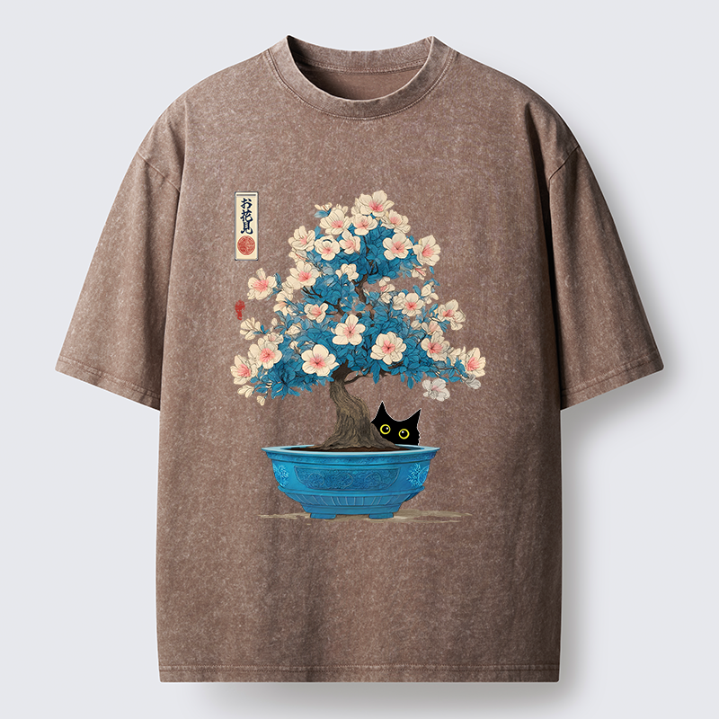 Unisex Japanese Bonsai Art Washed T-Shirt