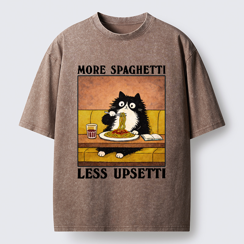Unisex Unavailable Cat: More Spaghetti Less Upsetti Washed T-Shirt