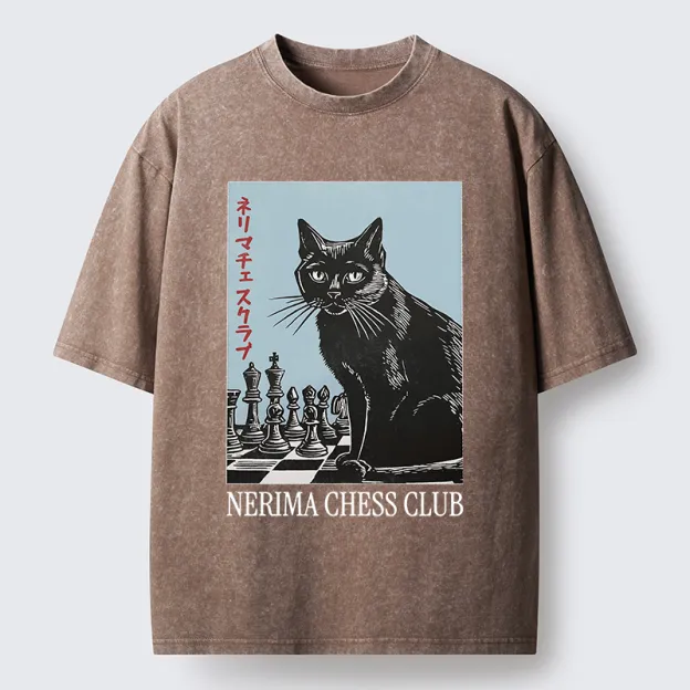 Unisex Chess And Cat Washed T-Shirt