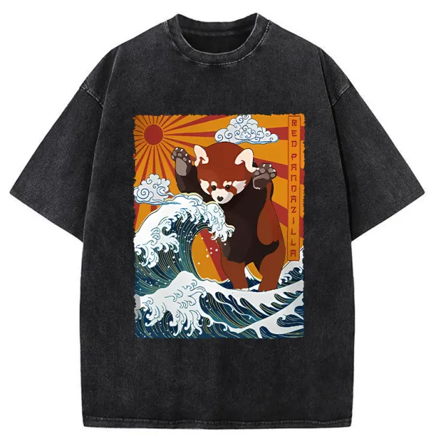 The Great Wave Off Red Panda Washed T-Shirt