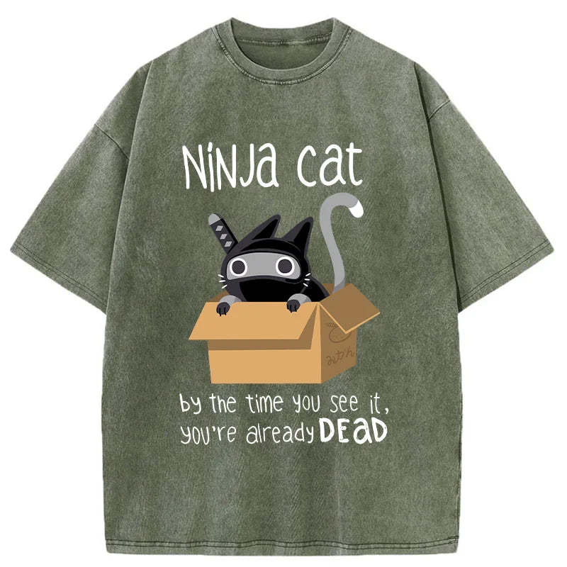 Ninja Cat Japanese Washed T-Shirt