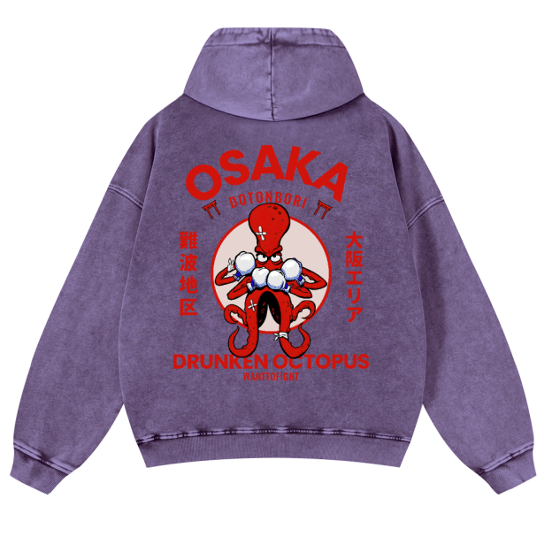 Osaka Drunken Octopus Vintage Washed Cotton Back Art Hoodie