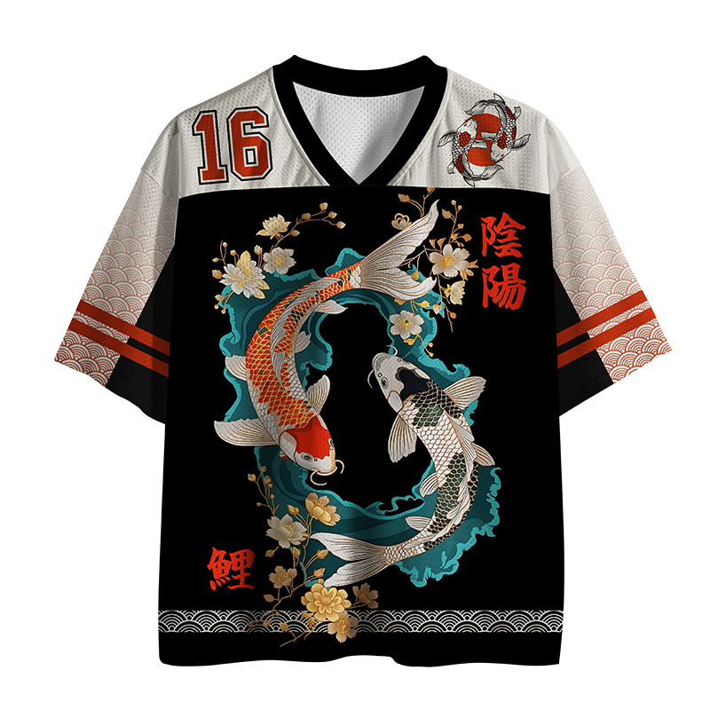 Yin-Yang Koi Printed Jersey Shirts