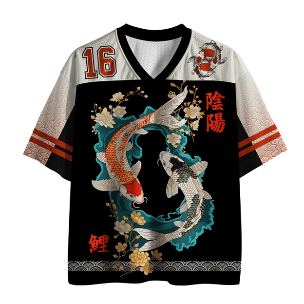 Yin-Yang Koi Printed Jersey Shirts