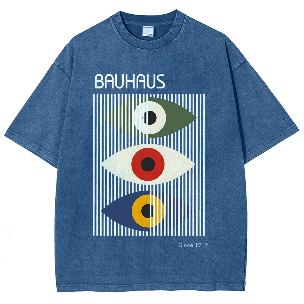 Unisex Bauhaus Art Eye Printed Washed T-shirt