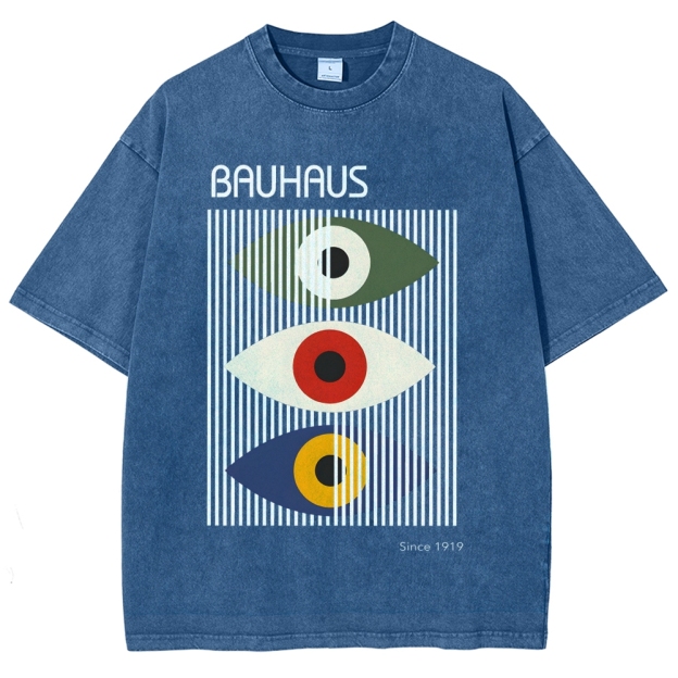 Unisex Bauhaus Art Eye Printed Washed T-shirt