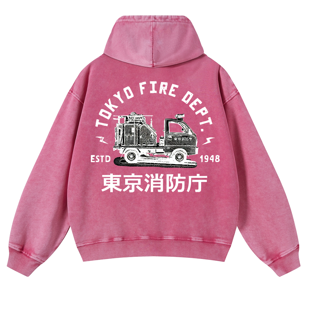 Tokyo Fire Dept Vintage Washed Cotton Back Art Hoodie