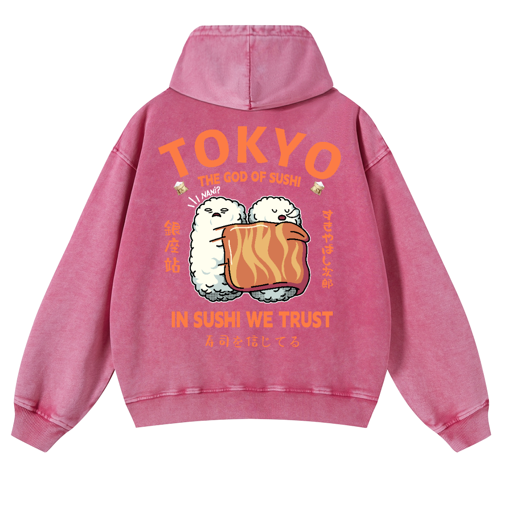 Sushi Vintage Washed Cotton Back Art Hoodie