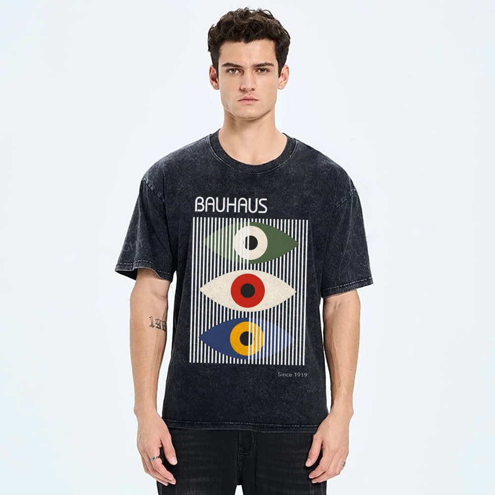 Unisex Bauhaus Art Eye Printed Washed T-shirt