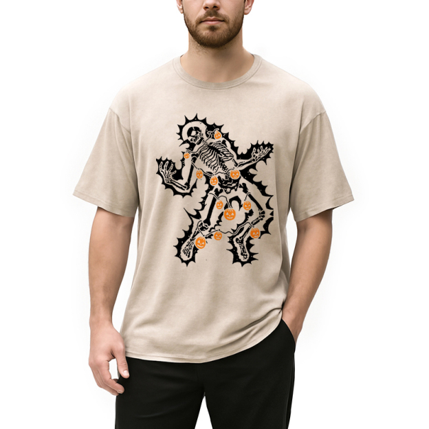 Electrocuted Skeleton Halloween Washed T-Shirt
