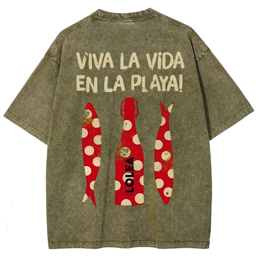 Polka Dot Fish Washed Vintage Short Sleeves T-Shirt