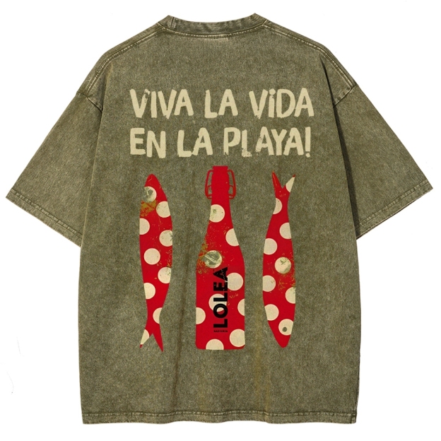 Polka Dot Fish Washed Vintage Short Sleeves T-Shirt