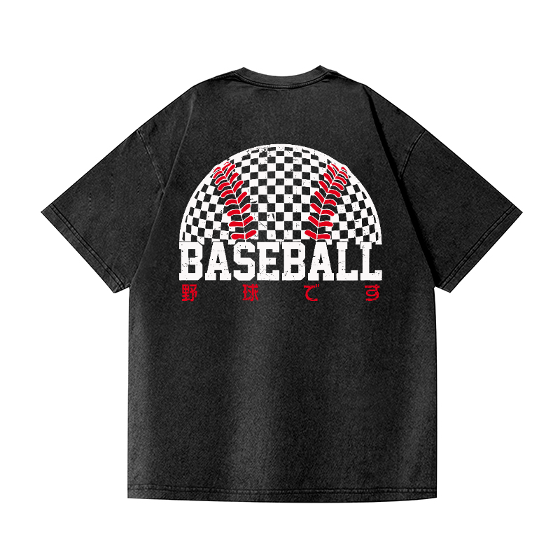 Baseball Vintage Wash Japanese Design Back Art T-Shirt