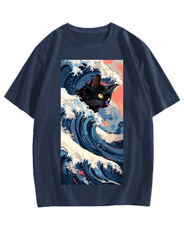 Cat of the Great Wave off Kanagawa Cotton casual T-shirt