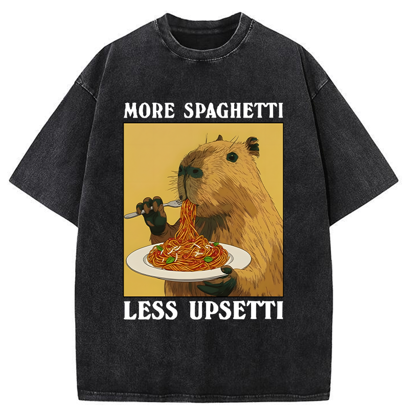 Unisex Capybara Eating Pasta Washed T-Shirt