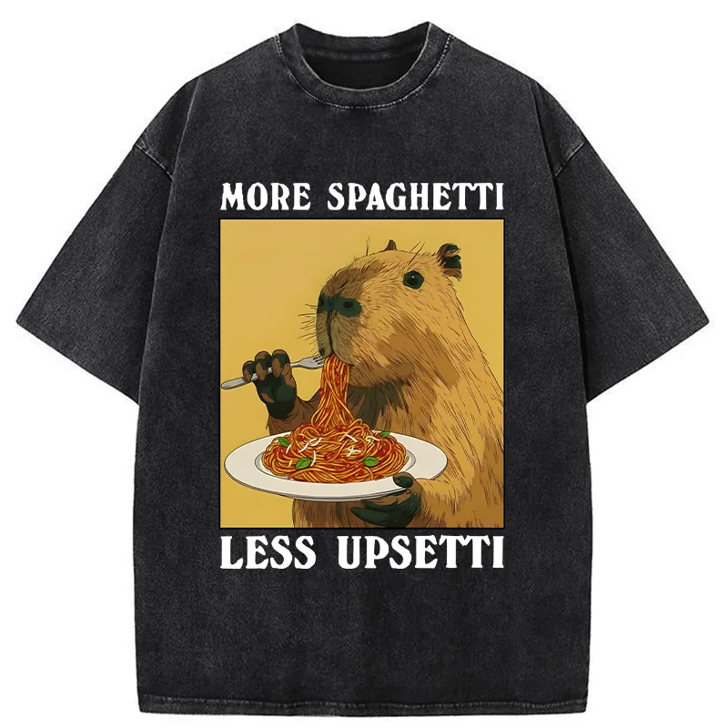 Unisex Capybara Eating Pasta Washed T-Shirt