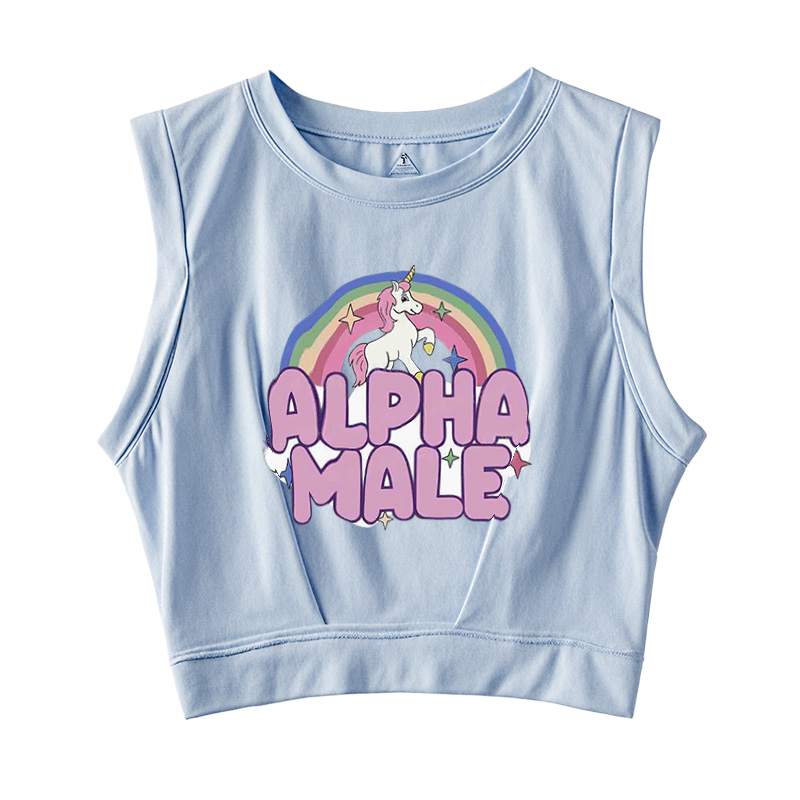  Rainbow Unicorn Alpha Male Sleeveless Crop Top