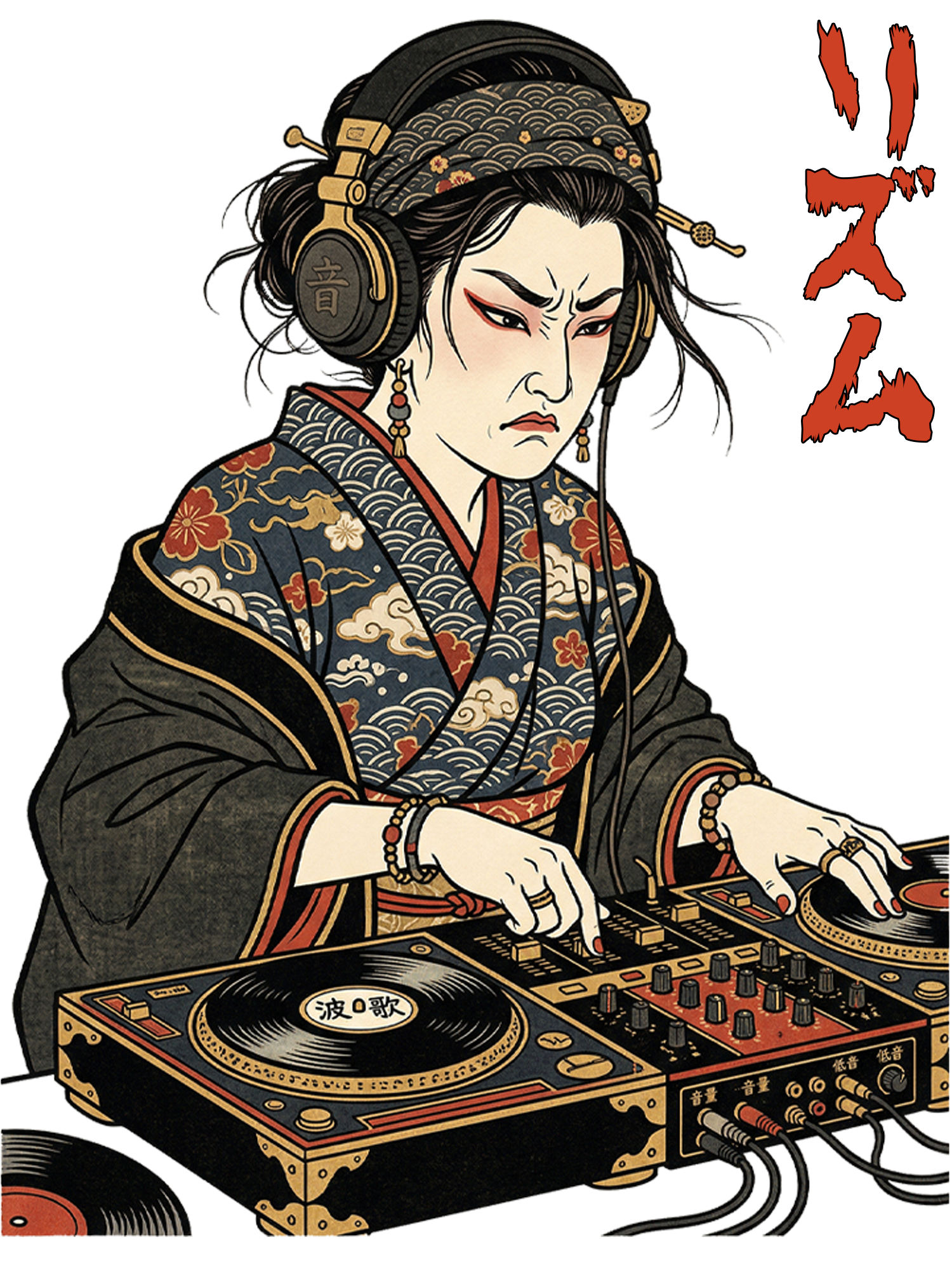 Unisex Geisha DJ Rhythm Printed Washed Tee