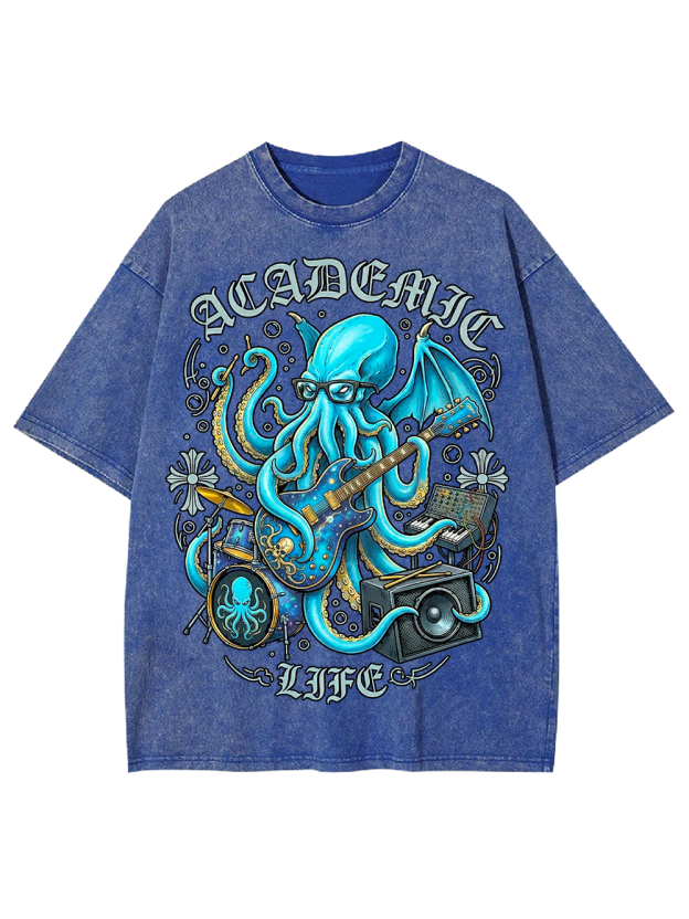Unisex Nerdcore Kraken Printed Washed Tee