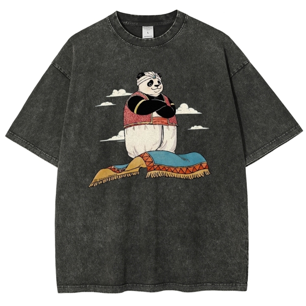 Arab Panda Pattern Washed Vintage Short Sleeves T-Shirt