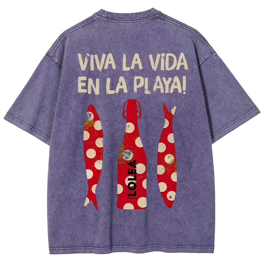 Polka Dot Fish Washed Vintage Short Sleeves T-Shirt
