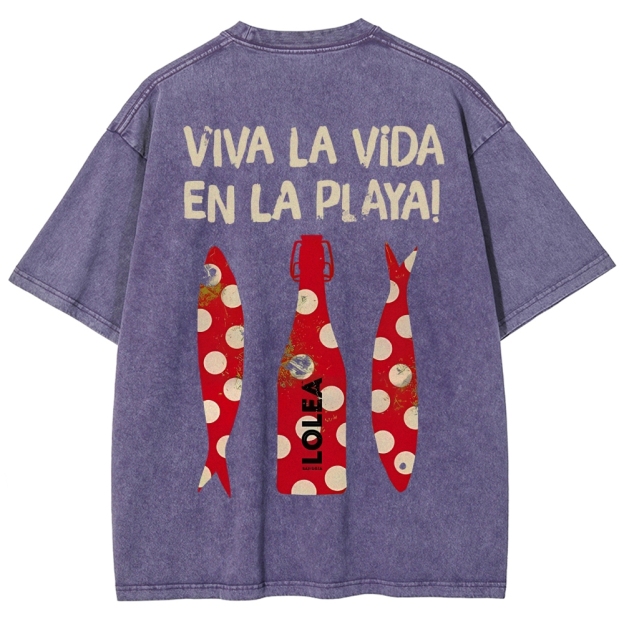 Polka Dot Fish Washed Vintage Short Sleeves T-Shirt