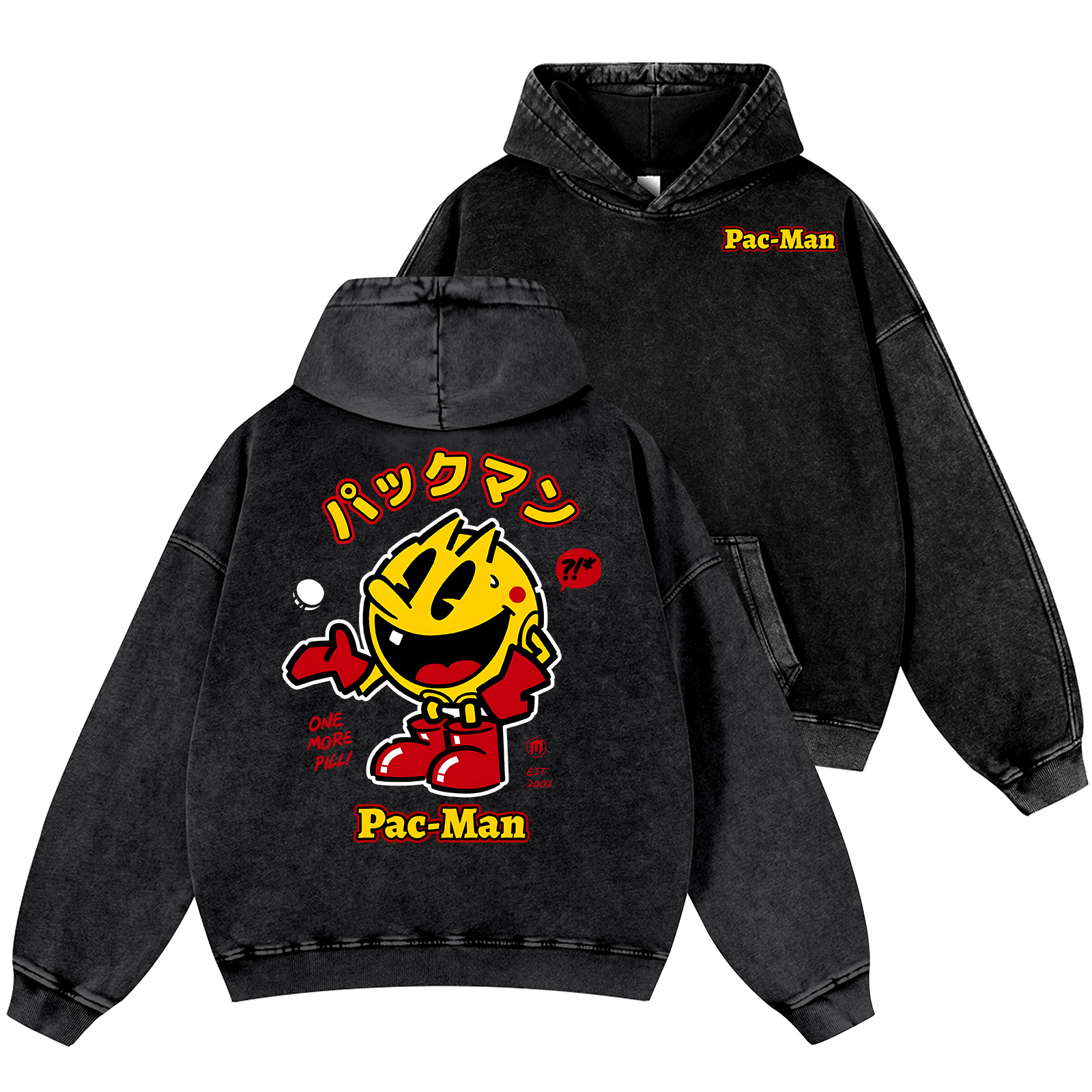 Pacman Vintage Washed Cotton Back Art Hoodie