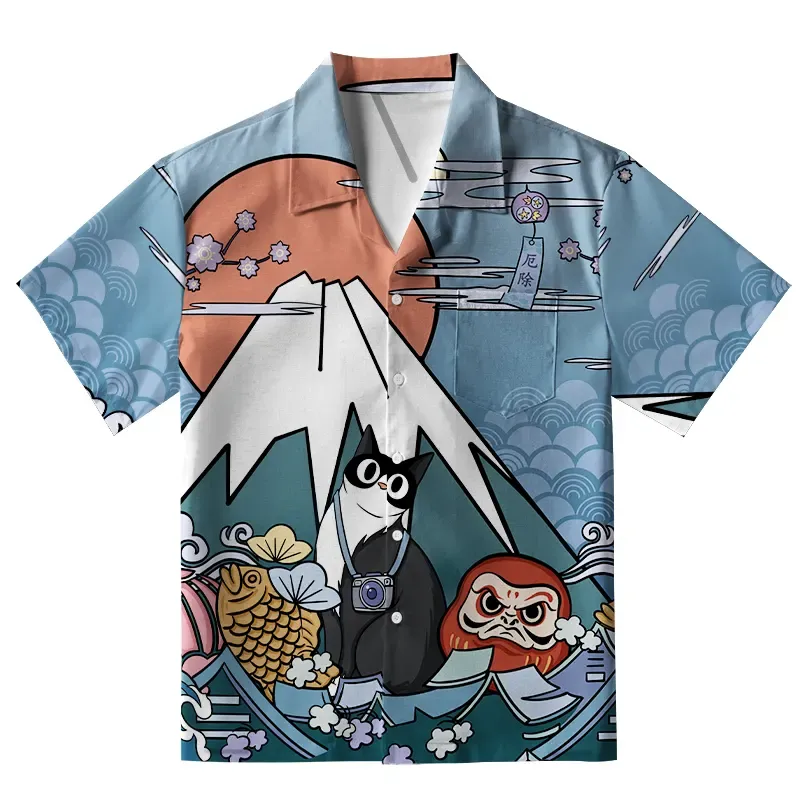 Tokyo-Tiger Mount Fuji Landscape With Cat Aloha Hawaiian Shirt