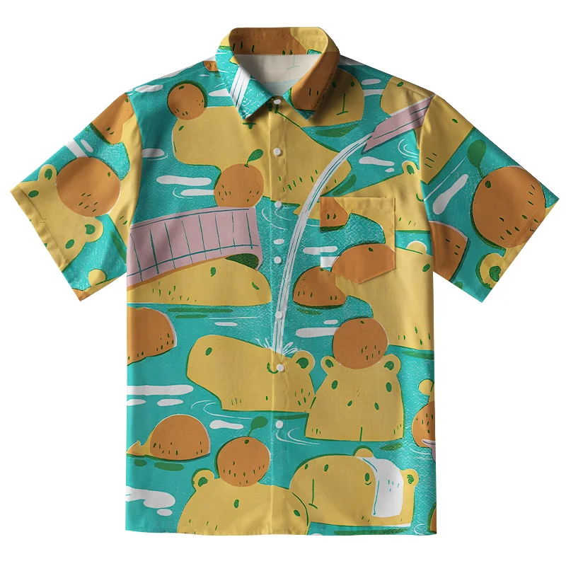  Cute Capybaras Taking A Bath Button-up Shirt