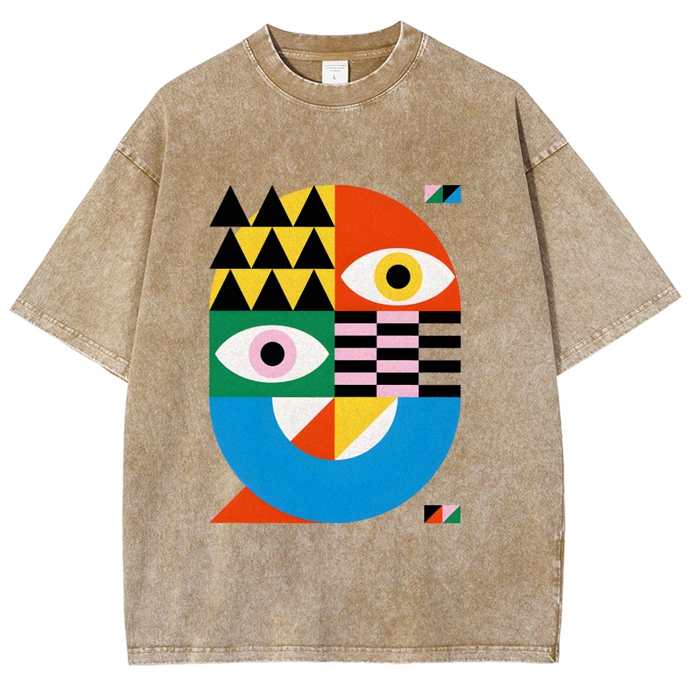 Unisex Bauhaus Art Eye Printed Washed Tee