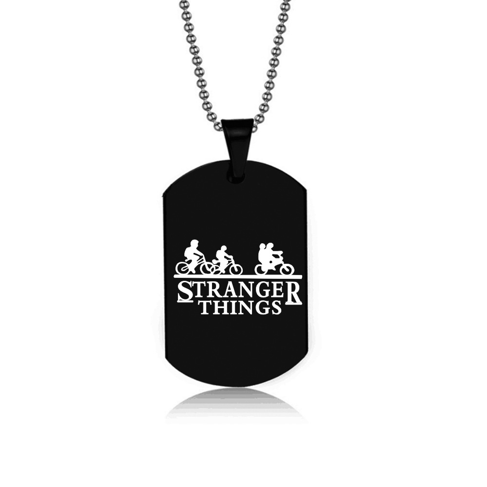 American Web Drama Stranger Things Bicycle Black Stainless Steel Keychain Necklace