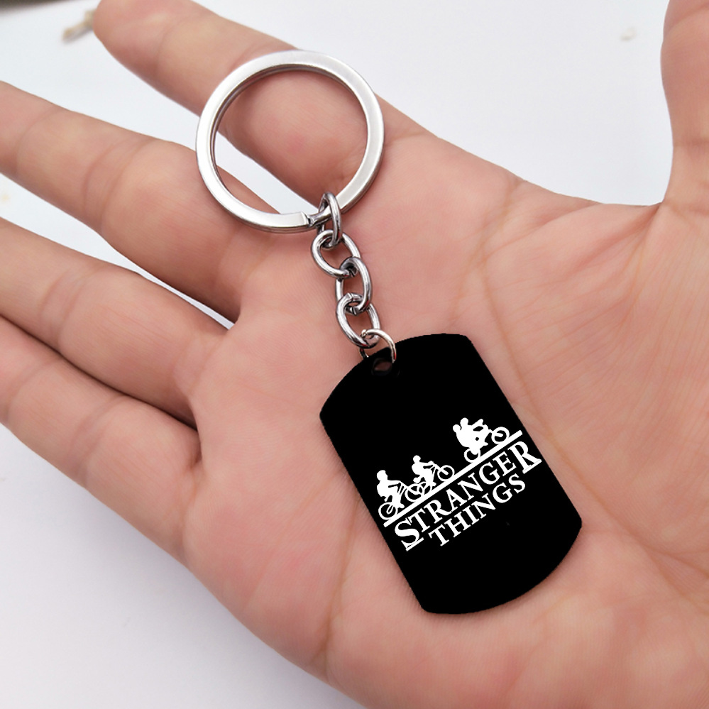 American Web Drama Stranger Things Bicycle Black Stainless Steel Keychain Necklace