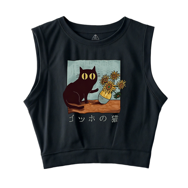  Van Gogh's Cat Sleeveless Crop Top