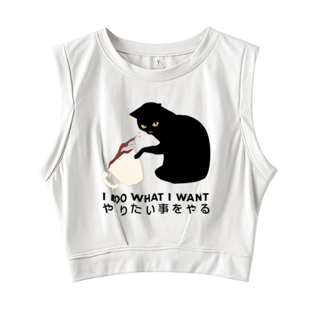  Tsundere Cat Funny Sleeveless Crop Top