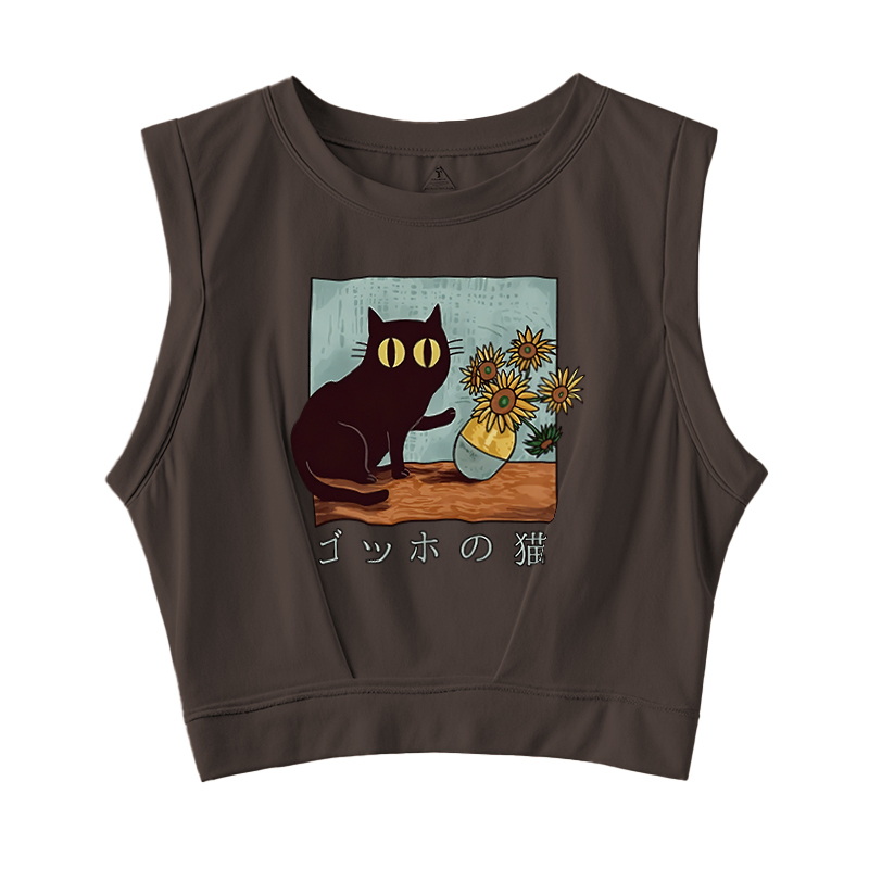  Van Gogh's Cat Sleeveless Crop Top