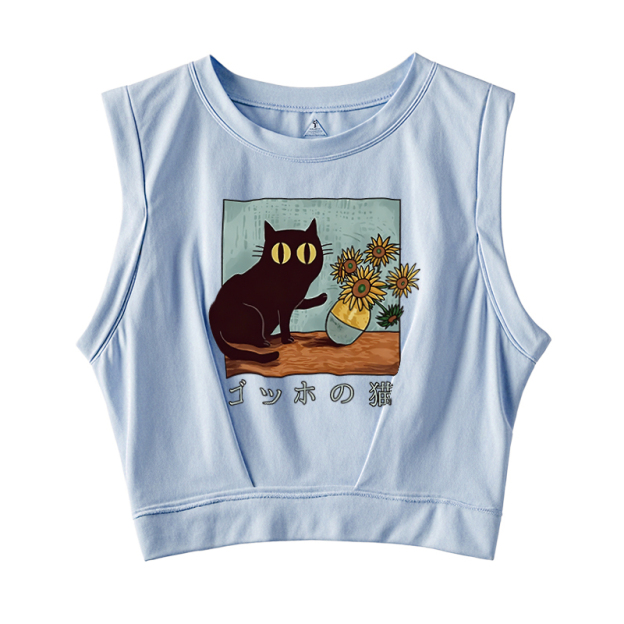  Van Gogh's Cat Sleeveless Crop Top