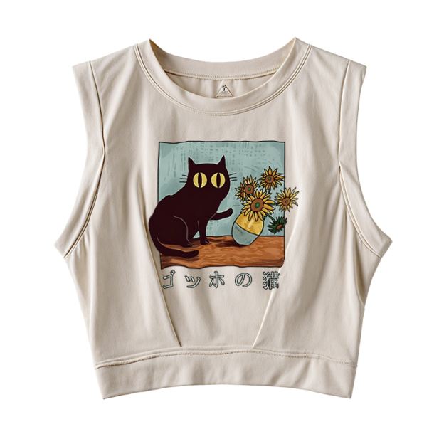  Van Gogh's Cat Sleeveless Crop Top